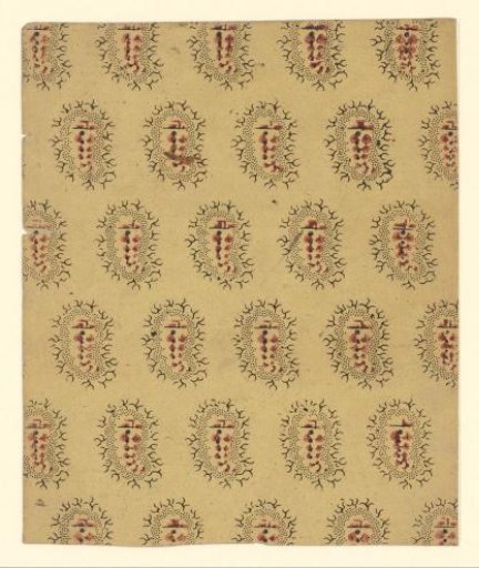 Sheet with a scattered pattern of a motif consisting of dots surrounded by dots and tendrils