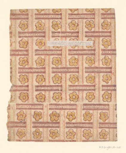 Tile with all-over pattern of flower motif between braided lines