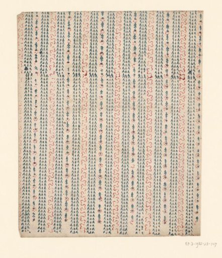 Tile with border pattern of arrow motif with dash and arrow motif with flower between swirling lines