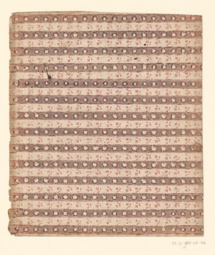 Sheet with a band pattern of a flower on a dot ground alternating with a band of cut-out dots