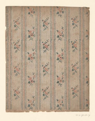 Sheet with a band pattern of flowers on a dot ground