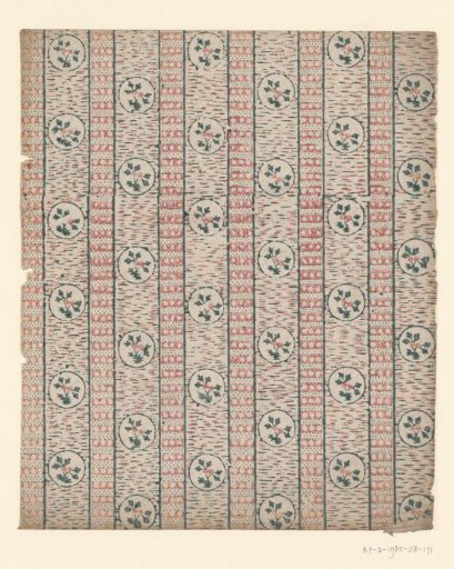 Sheet with a band pattern of a circle with a twig between an ornamental border