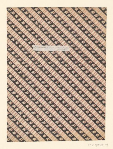 Sheet with a diagonal band pattern with a leaf motif on a line ground