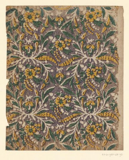 Blad met strooipatroon van bladeren met bloemen en vruchten