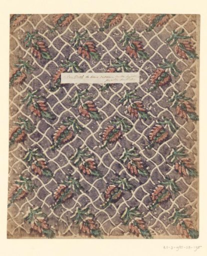Blad met strooipatroon van bloem met blad in uitgespaard ruitenpatroon