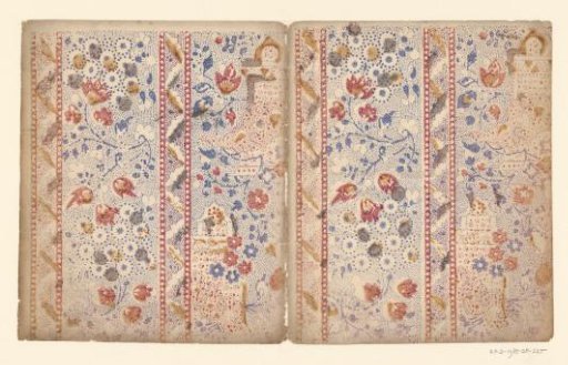 Two sheets with stripe pattern with flowers and fruits with pointed ground