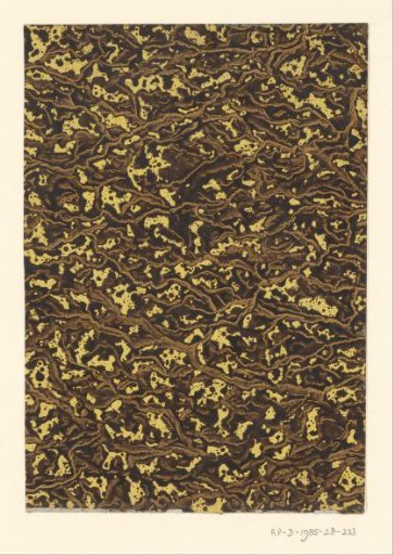 Stream marble in brown on yellow paper