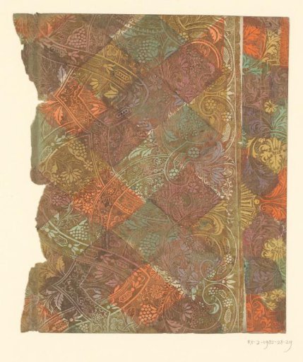 Sheet with flowers and fruit with ribbons winding over each other