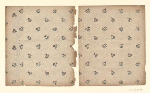 Two sheets with scattered pattern of flower twig on a dot background in diamonds