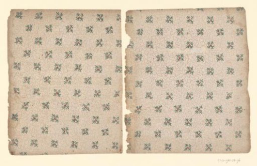 Two sheets with scattered pattern of flower twig on a continuous dot background