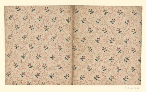 Two sheets with scattered pattern of flower branch between dotted vines