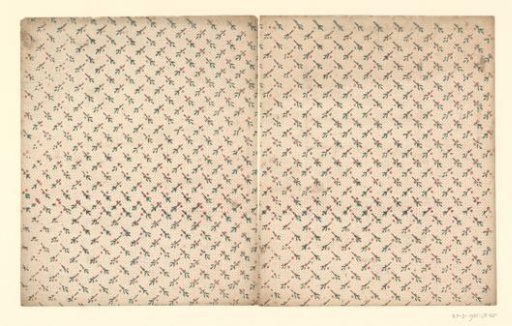 Two sheets with scattered pattern of branch with fruit on continuous point ground