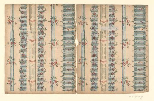 Two sheets with stripe pattern with stripes of flowers, vines and stripes
