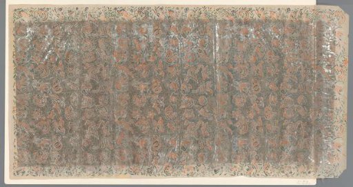 Sheet with scattered pattern of flowers, birds, fish and insects among vines