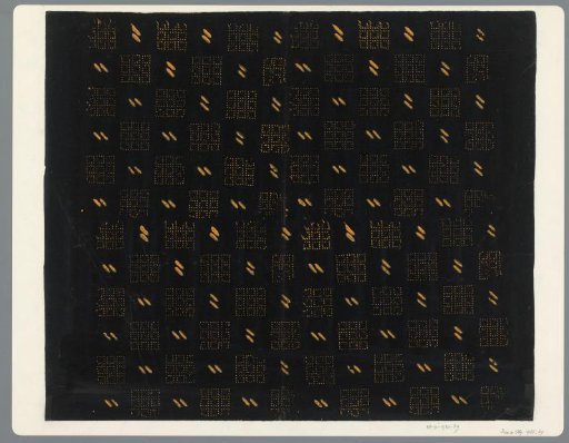 Sheet with an alternating all-over pattern of squares built from dots and double diagonal dashes
