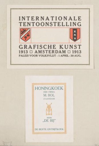 Advertisements for the International Exhibition of Graphic Art in Amsterdam and Honey Cakes by the Firm M. Bol