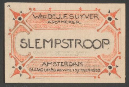 Design for an apothecary label for slemstroop