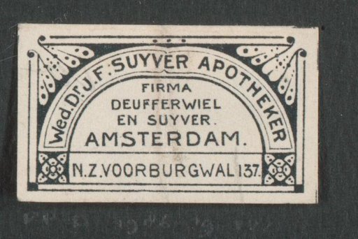 Upper part of a design for a billhead of Mrs. Dr. J.F. Suyver, apothecary in Amsterdam