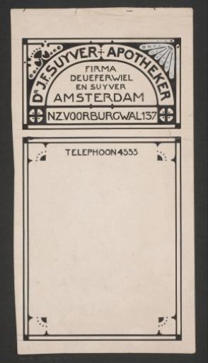 Design for a bill of Dr. J.F. Suyver, pharmacist in Amsterdam