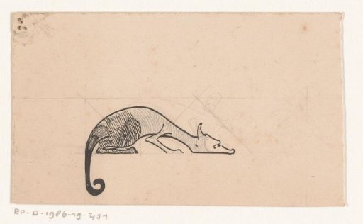 Stylized animal with curled tail