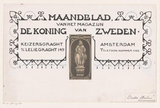 Design for a Title Head of the Monthly of the Magazine De Koning van Zweden