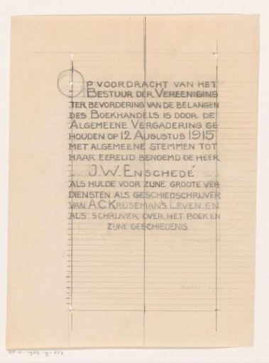Design for the text of a charter for J.W. Enschedé