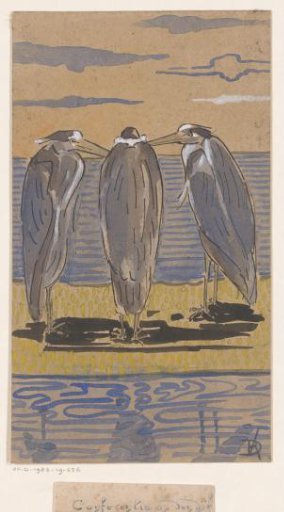Three herons on a dike