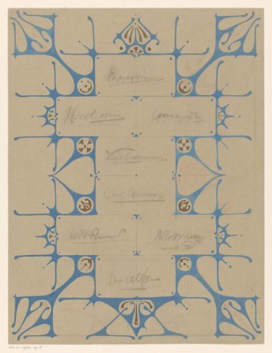 Sheet with eight signatures in an ornamental frame