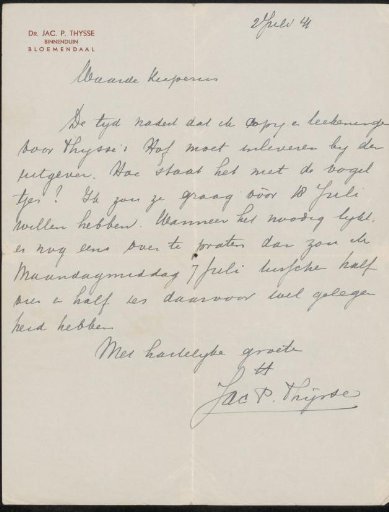 Letter to Sjoerd Kuperus