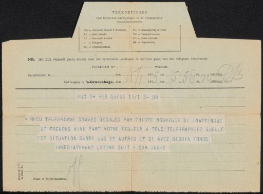 Telegram to E.H. Schüller-Audretsch