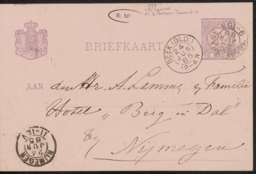 Postcard to Ary Johannes Lamme and family