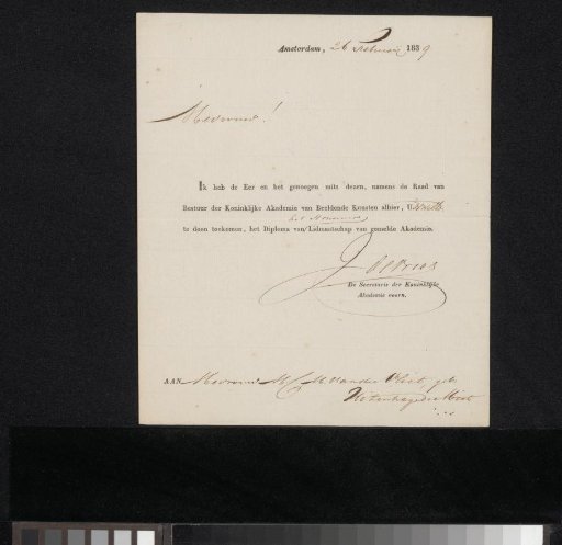 Membership certificate of M.C.M. van der Vliet-Uitenhage de Mist