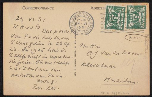 Picture postcard to A. van der Boom