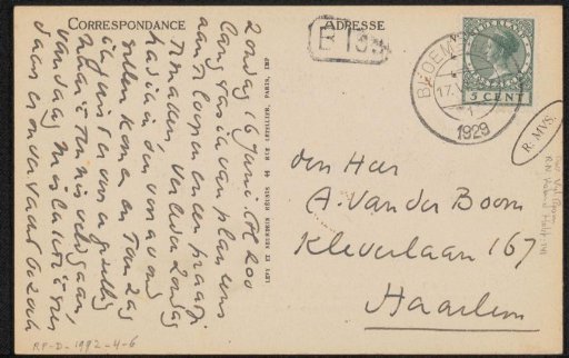Picture postcard to A. van der Boom