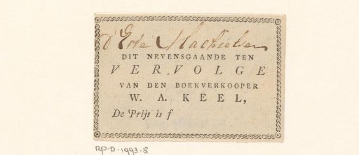 Label of bookseller W.A. Keel