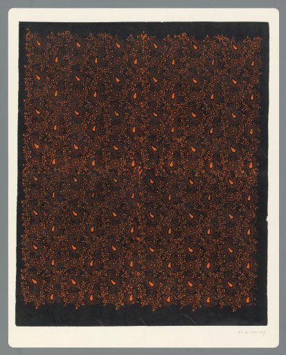 Sheet with a scattered pattern of leaf motifs between dots and vines