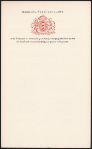 Programs of the commemorative meeting on the occasion of the 350th anniversary of Rembrandt Harmensz. van Rijn