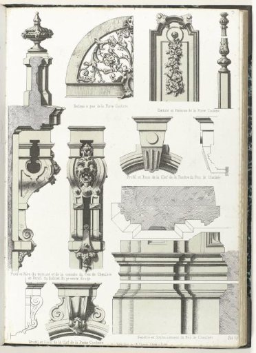 Architectural elements of the porte-cochère, ground floor and first floor