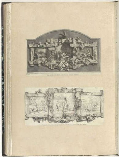 Two frames of wooden planks with depictions of animals