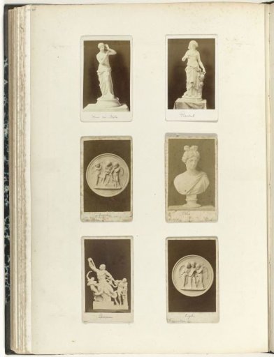 Six cartes-de-visite with three images, a bust, and two medallions