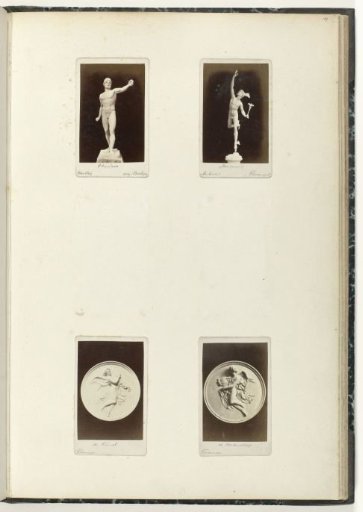 Four cartes-de-visite with figures and medallions