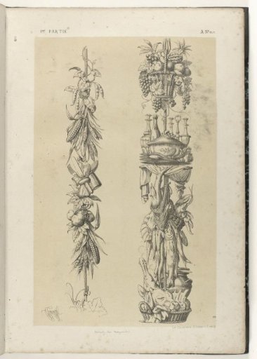 Two Trophies of Vegetables, Fruit, Meat, Fish, and Kitchen Utensils