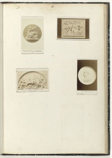 Four cartes-de-visite with two round and two rectangular ornaments