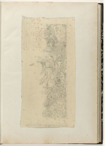 Panel with a figure under a canopy