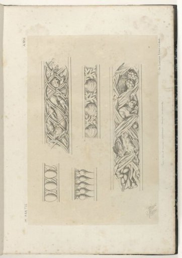 Five friezes with eggs, sea creatures, vegetables and game