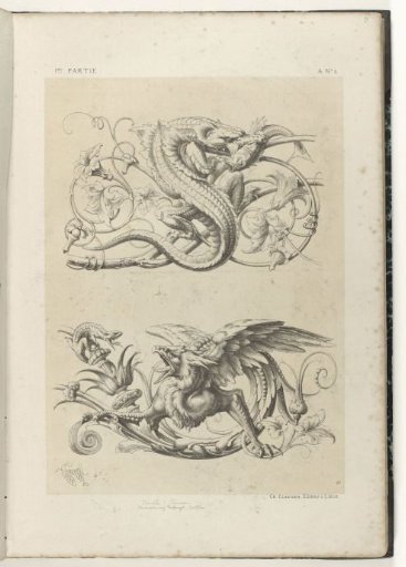Dragon and griffin on a leafy vine