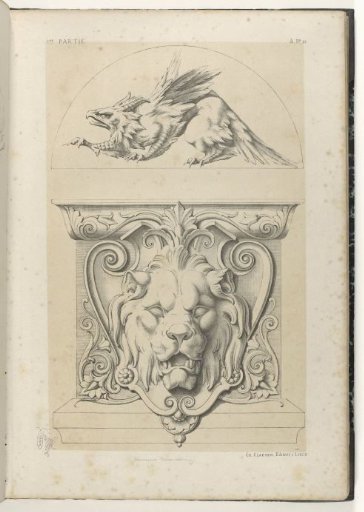 Griffin and shield with a lion's head