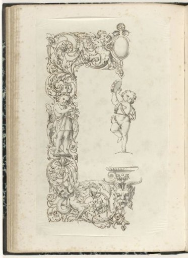 Half frame with two putti playing musical instruments