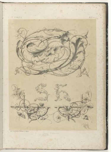 Five ornaments of branches with leaves