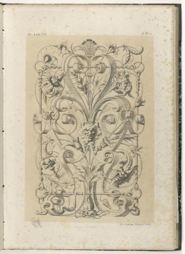 Panel with a satyr mask between leafy vines and scrollwork